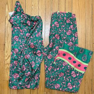 Floral Green and Pink Women's Pants Set